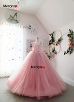 princess pink lace ball gown bling beaded flower girl dress girls pageant gowns new bow first communion dresses for wedding