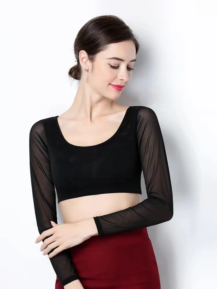 

Spring Summer Gothic Black White Vintage High Elastic See Through Mesh Under T Shirt High Street Basic Tee Shirts Crop Top