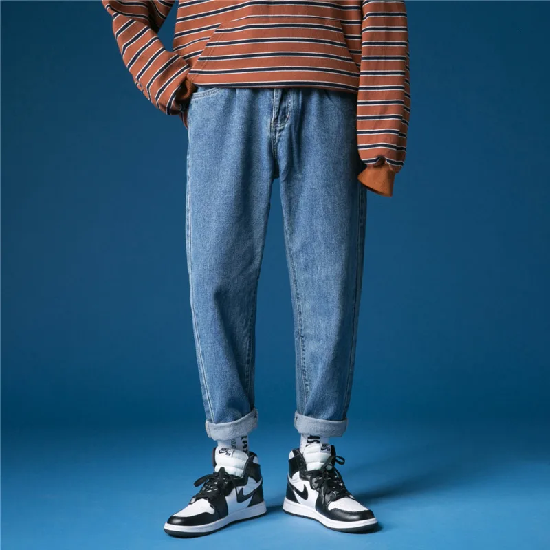 Джинсы мужские модные потертые однотонные хлопковые повседневные прямые