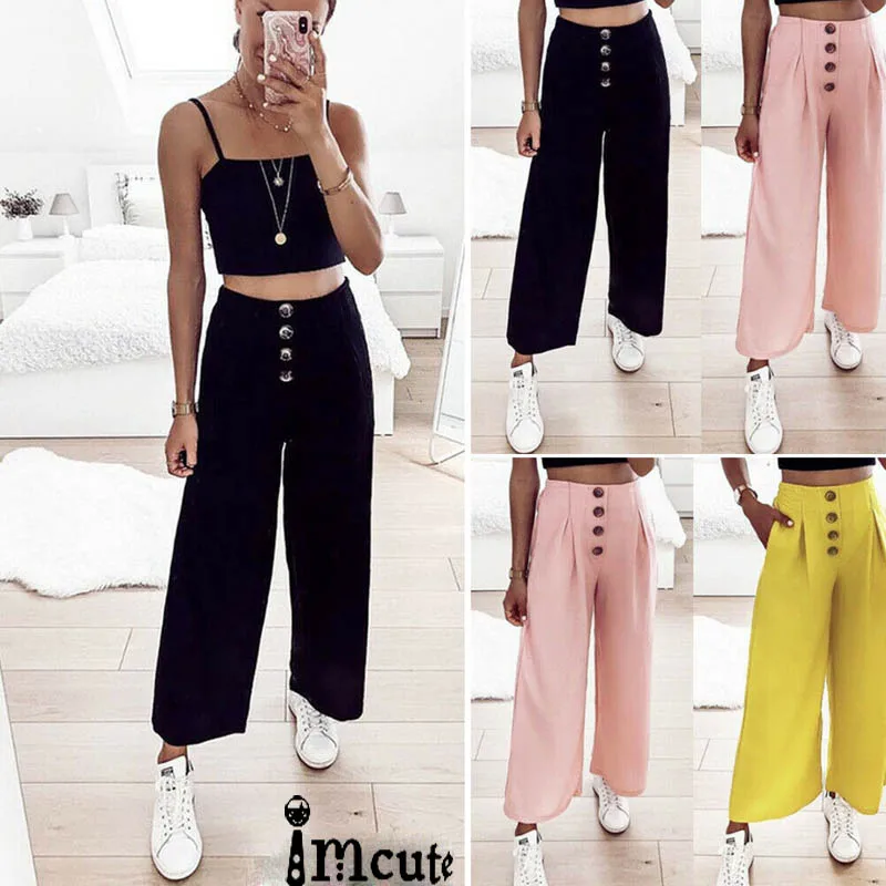 Широкие брюки Женские однотонные с высокой талией Плиссированные Свободные