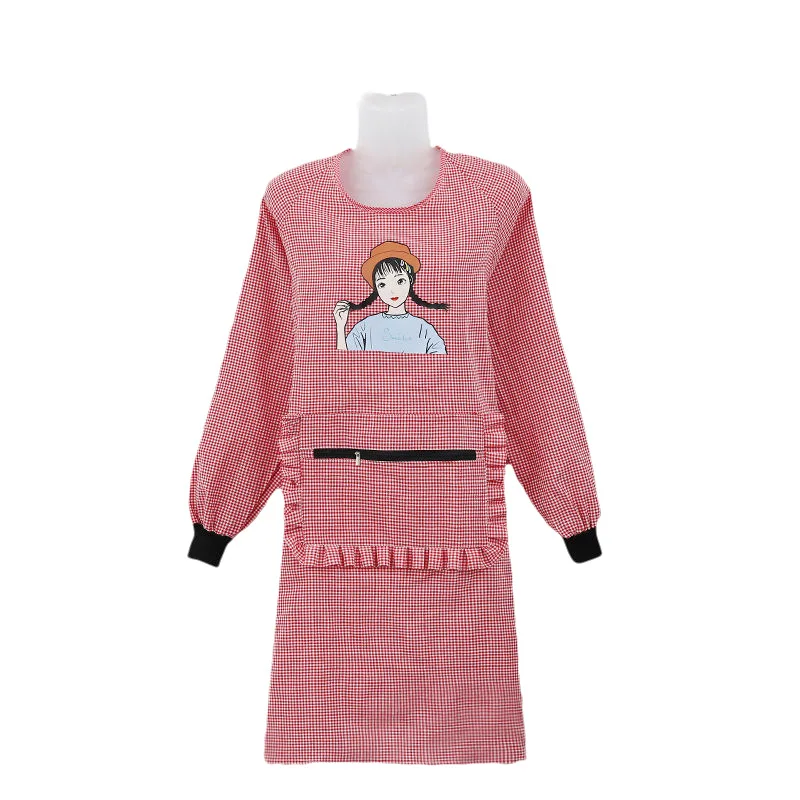 

Cotton home apron kitchen work zipper long sleeve fashion apron