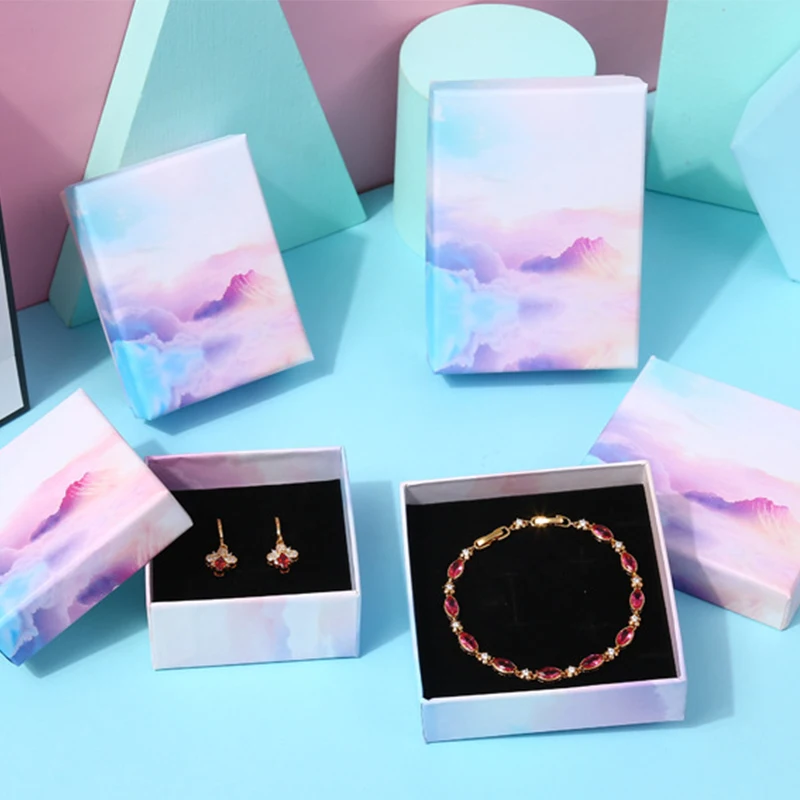 Gradient Cloud Style Jewelry Gift Box Bracelets Earring Ring Necklace Jewelry Set Box Square Storage Case Display Case Wholesale