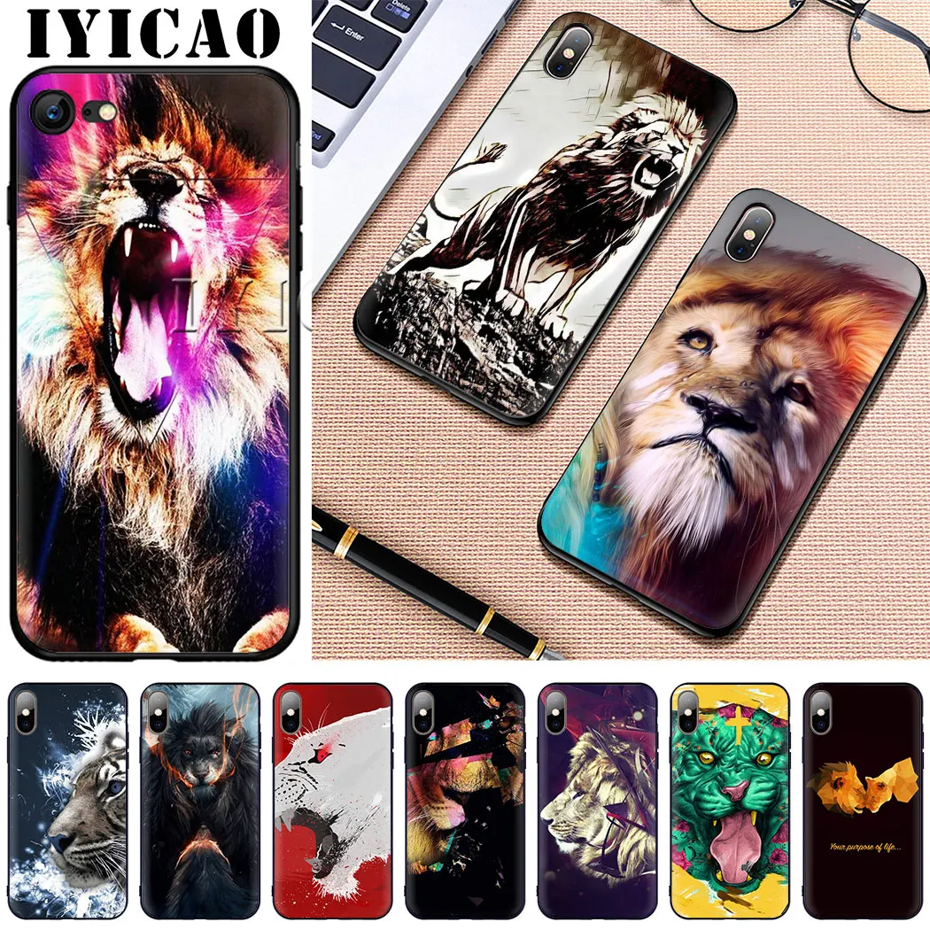 IYICAO животное Лев тигр для BQ Aquaris Мягкий силиконовый чехол телефона iPhone 11Pro Max Xr Xs X 6