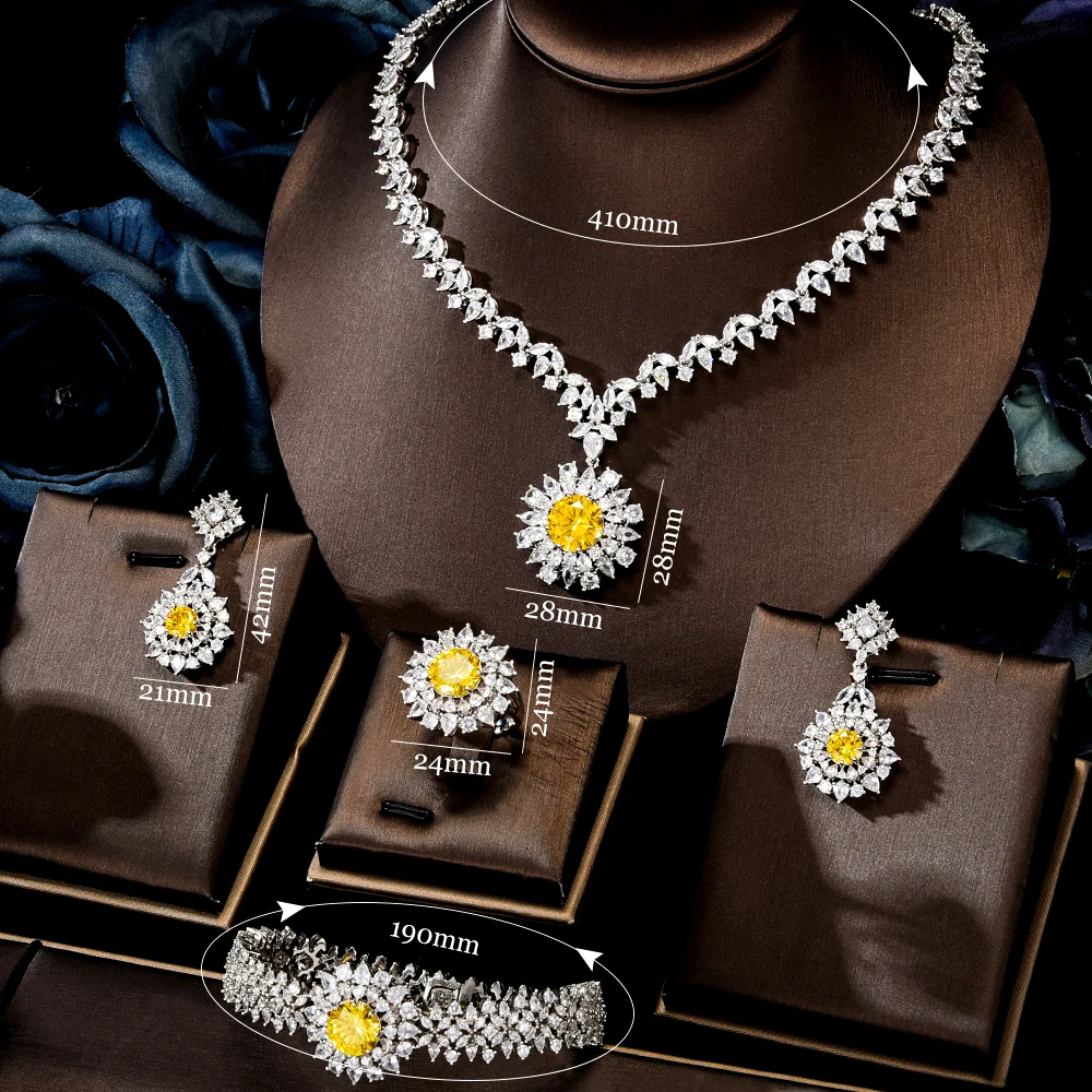 

GODKI New Trendy Round Yellow CZ Jewelry Set For Women Wedding Zircon CZ African Dubai Bridal Jewelry Set Dance Party