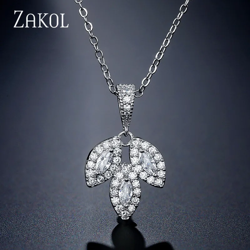 Новинка ожерелье ZAKOL с кубическим цирконием и листьями для женщин модное