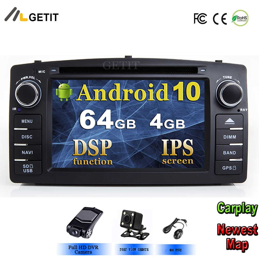 DSP чип ips экран Android 10 автомобильный DVD мультимедийный плеер для Toyota Corolla E120 BYD F3 с wifi BT стерео радио gps