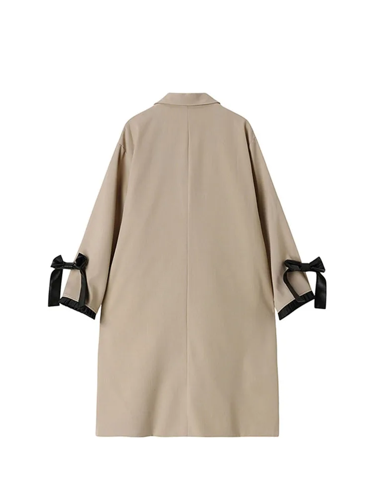 Женский однобортный Тренч с бантом свободная винтажная уличная одежда в стиле