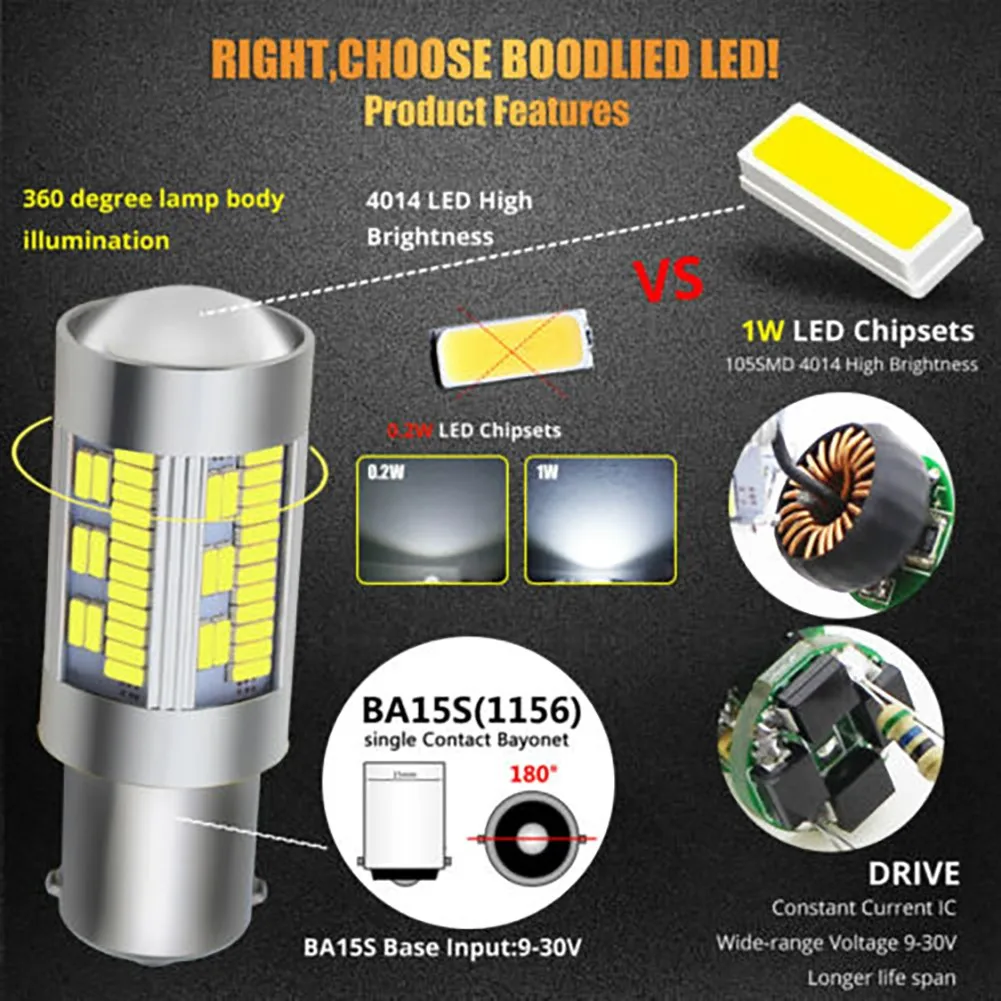 

2X 1156 LED BA15S PY21W CANBUS 105 SMD 4000LM White 6000K Car Turn Signal Light 1156 105 4014SMD LED Bulbs
