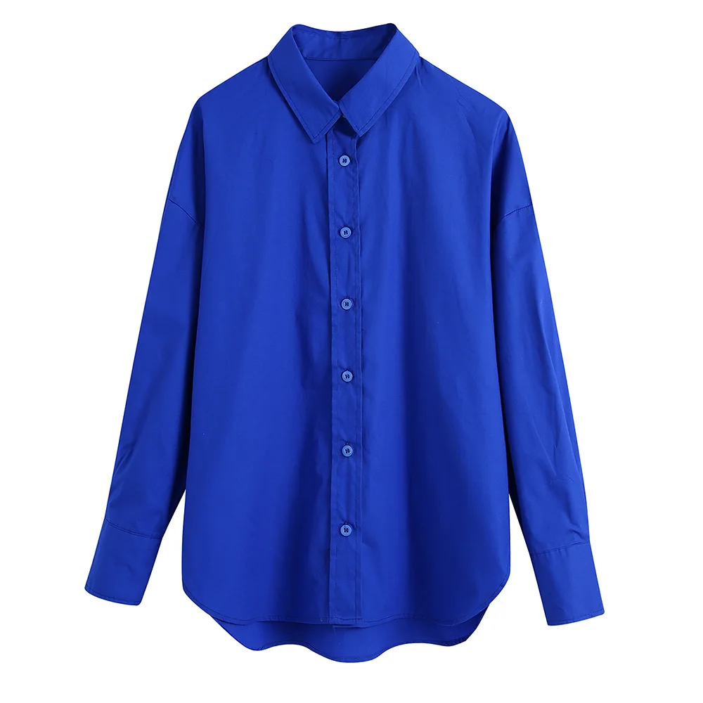 

Fashion Clothing Women Shirts 2021 Tops Long Sleeve Solid Oversized Shirt Casual Loose Turn Down Collar Button Up Shirt Top
