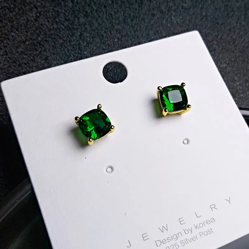 

Vintage Female Emerald Crystal Stud Earrings Charm Rose Gold Color Small Earrings For Women Cute Square Zircon Wedding Jewelry