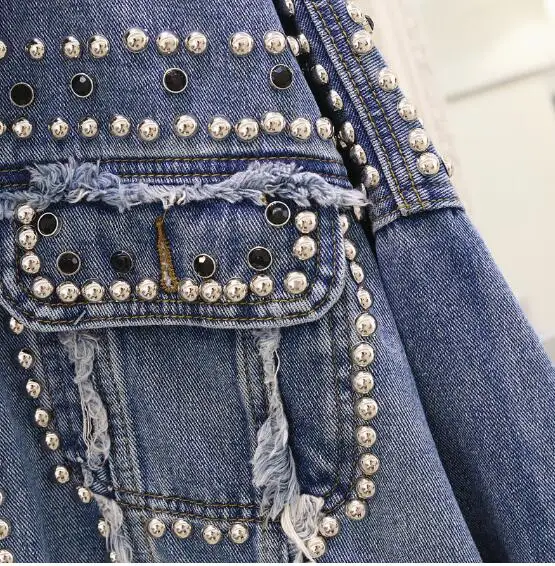 Женская джинсовая куртка с ручными заклепками свободная повседневная короткая