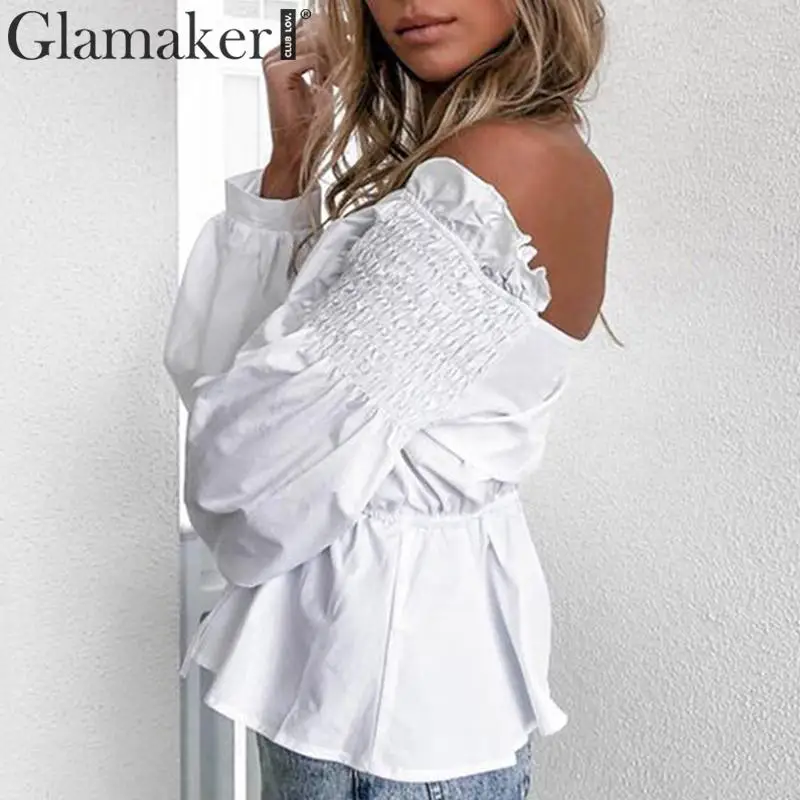 Glamaker с открытыми плечами v образным вырезом Женская блузка длинным рукавом