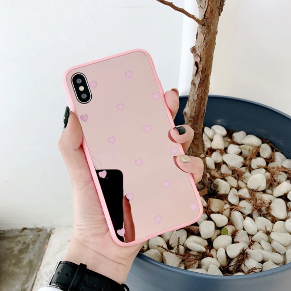 

Simple Love Heart Phone Cases For Iphone 11 Pro Max X Xr Xs Max 6 6S 7 8 Plus Skin Feel Anti Fall Mirror Loving Couples Shell