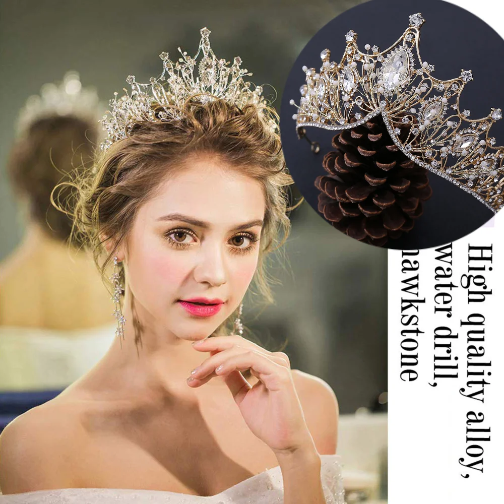 

TOPQUEEN HP334 Elegant Baroque Wedding Tiaras Crowns for Women Bride Crystal Pearls Queen Crowns Bridal Headpiece Princess Hair