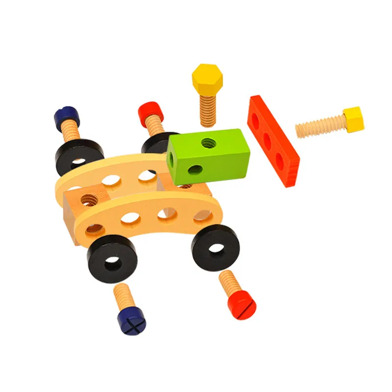 

Wooden multifunctional cartoon toolbox disassembly nut assembly combination building blocks early childhood education toys