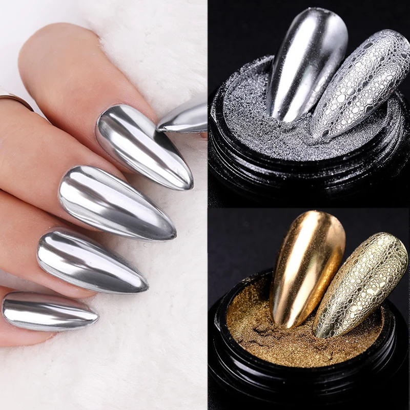 Sliver Mirror Nail Powder Flakes Gold Champagne Purple Pink Metal Effect Nail Glitter Chrome Pigment Dust DIY Accessories Decor