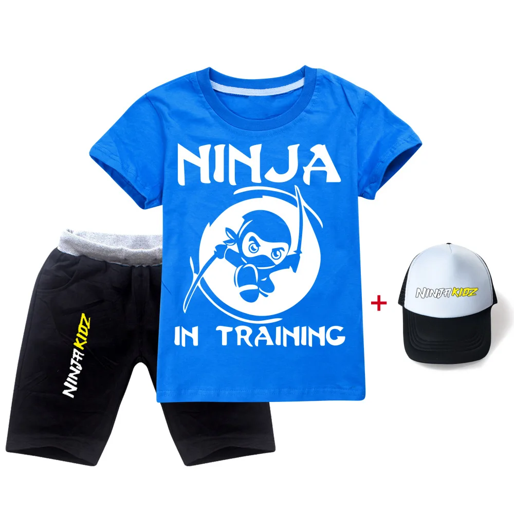 Summer Ninja Kidz Print Baby Boys Short Sleeve T Shirt short Jeans 2pcs Sets Kids Girls T-Shirts Cotton Children Clothes Tops