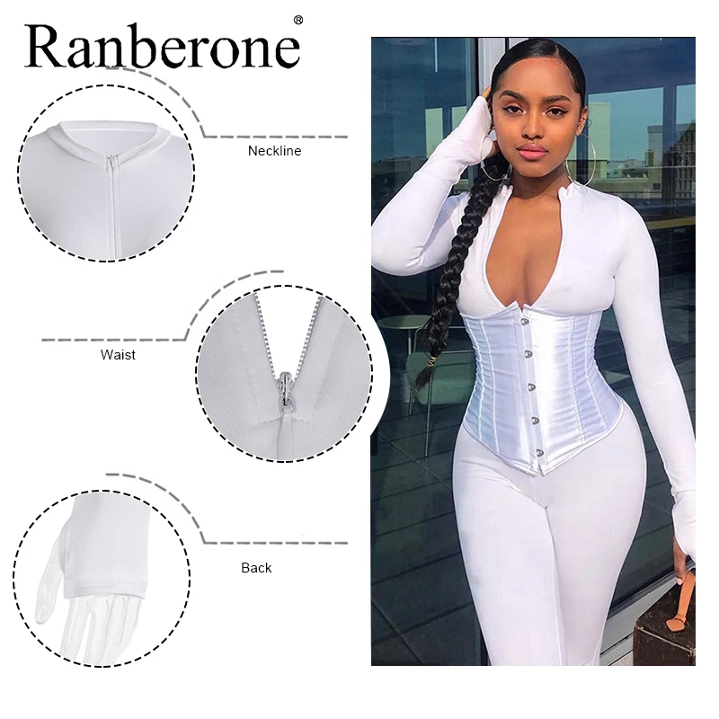 Suit Women Sport 2020 Long Sleeve Jumpsuit Bandage Corset 2 Pieces Set Autumn Winter Women Sexy Zipper Workout Clothes Romper