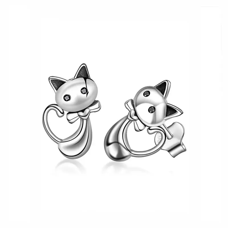 Cats Оригинальные 925 пробы серебряные серьги-гвоздики в виде сердец Минни маленькие серьги с кристаллами для женщин подходят для подарка модные ювелирные изделия - Окраска металла: Cats