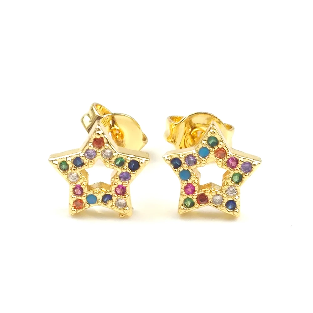 Gold heart Tiny Stud Bar Earrings For Women Snake Earring CZ Seashell Eye Rainbow Small aretes oro arcoiris | Украшения и