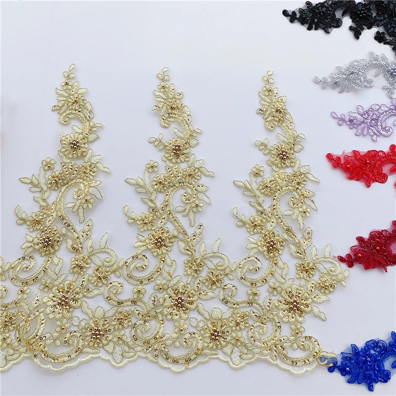 14 Colors Height 43CM Sequin Beaded Wedding Dress Border Lace Fabric Trim DIY Decoration of Skirt Accessories RS2448