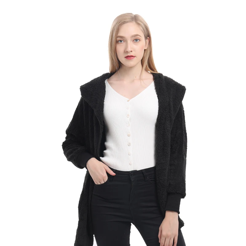 Женская Осенняя зимняя теплая мягкая куртка на молнии однотонное плюшевое