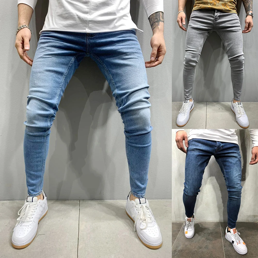 

Mens Zipper Stretch Jeans Pants Casual Slim Solid Color Trousers Male Plus Size Pencil Pants Fashion Denim Skinny Long Jeans D30