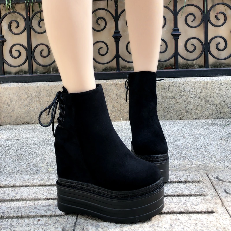 

14CM Korean version of the autumn and winter heightening wedge heel platform platform women's boots in the tube Martin boots