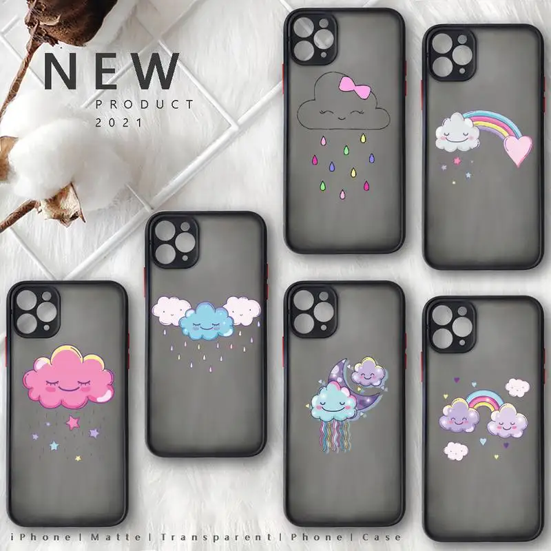 

Clouds rainbow raindrops cute Phone Case black matte transparent For iPhone 7 8 x xs xr 11 12 13 pro plus mini max Clear Funda