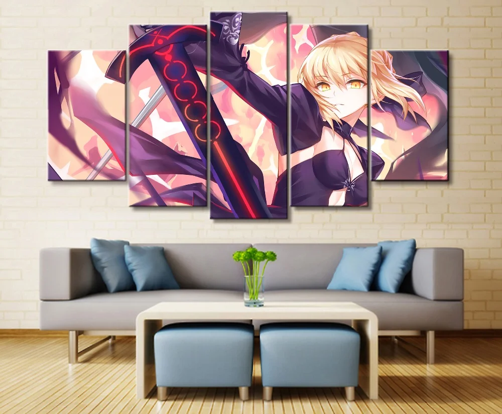 

5 Piece Home Decor Fate Saber Anime Picture HD Print Painting Canvas Wall Art Canvas Wall Art For Living Room Modern Decoration