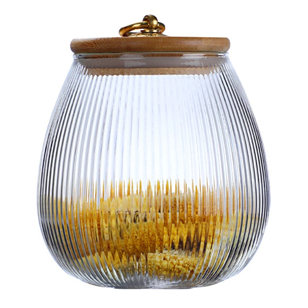 

Glass Jars with Bamboo Lid Striped Spices Storage Container Snacks Candy Storage Jar Transparent Jars Coffee Container