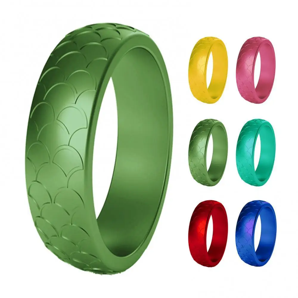 

2Pcs Women Fish-scale Pattern Birthday Silicone Ring Wedding Band Accessory Gift