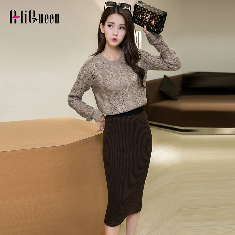 2019 хит осенне-зимний вязаный свитер ручной работы + длинная юбка посылка женский