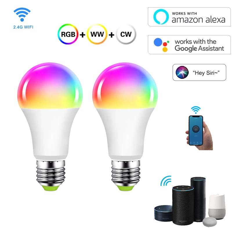 Умная светодиодная лампа 15 Вт RGB + CCT с голосовым управлением | Лампы и освещение