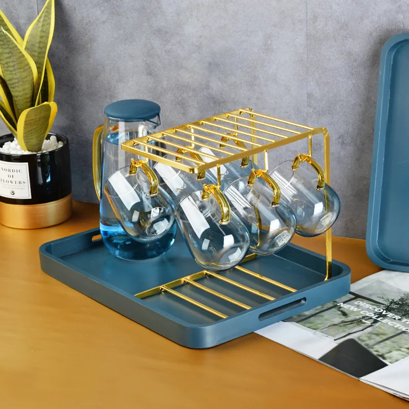 

Golden Metal Mug Holder Wine Glass Cup Storage Drying Rack Kitchen Organizer Container Accessories Shelf Tools Drainer