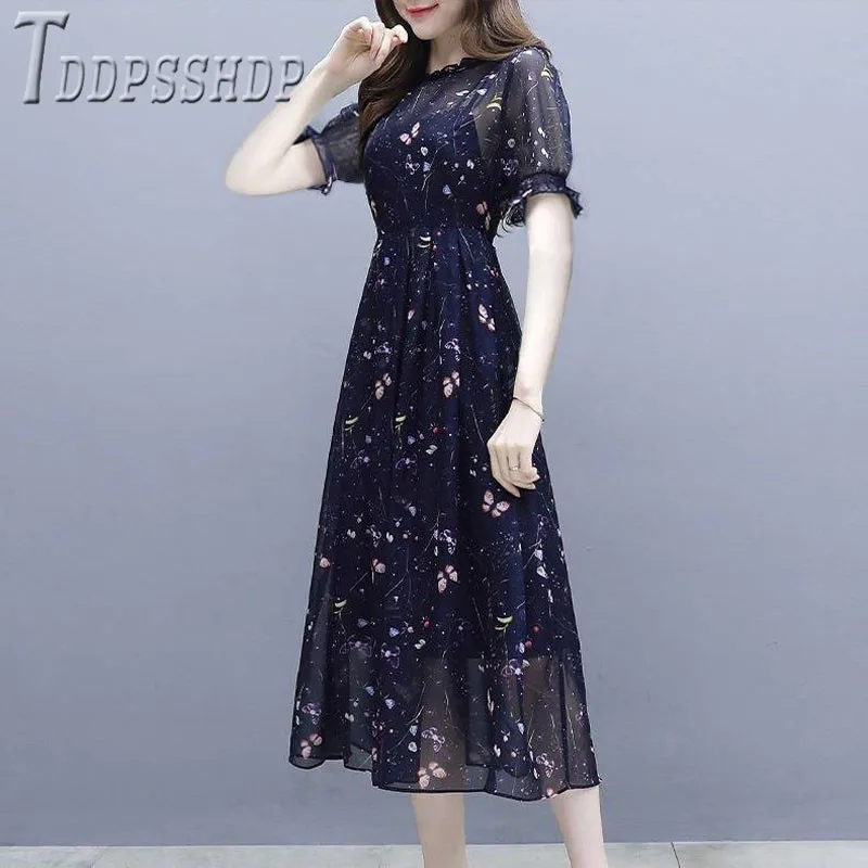 2019 цветочное шифоновое женское платье корейское шикарное сказочное | Женская