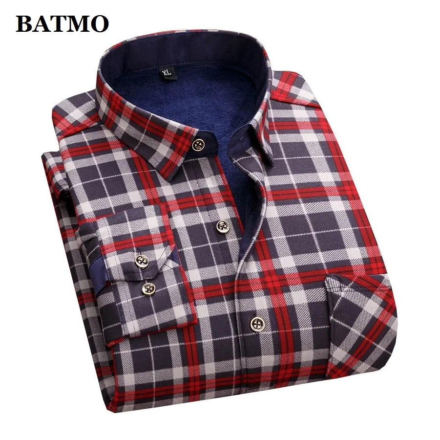 BATMO 2019 Новое поступление Зима и осень толстой плед рубашки для мужчин мужские с