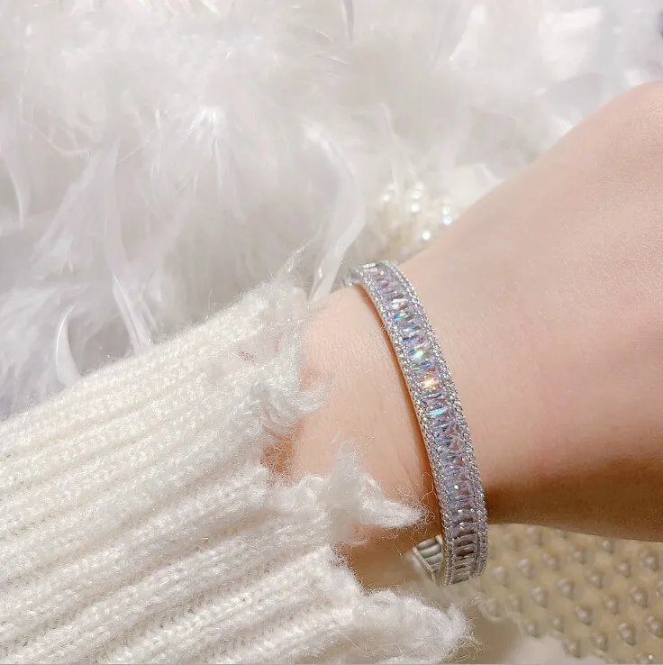 Роскошный браслет channel Pave setting square имитация бриллианта для помолвки женщин