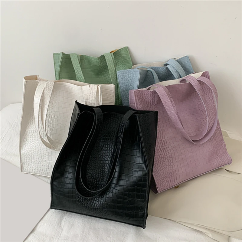 

Women PU Shoulder Bag Large Capacity Bucket Bag Fashion Solid Color Ladies Travel Tote Shopping Bag