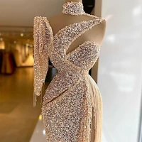 luxury sequined cocktail dress with tassels side slit short prom dress women party robes de cocktail beading vestidos