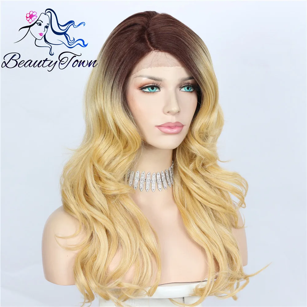 BeautyTown темно-желтый волнистый синтетический парик с эффектом омбре Yaki для белых