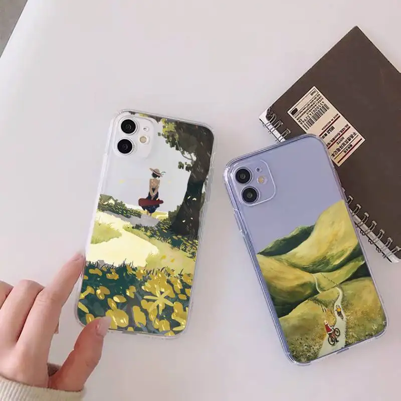 

Cartoon Scenery Girl Phone Case For iphone 13 12 11 mini x xs xr pro max 8 7 6s 6 plus Transparent soft