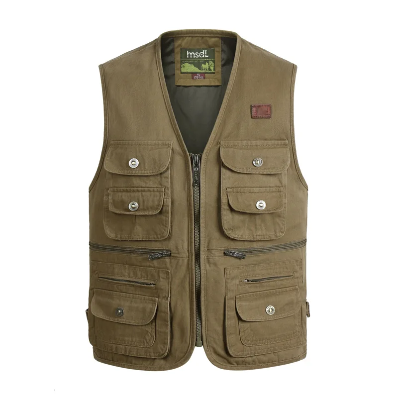 

New man vest middle-aged elderly Casual Jacket outdoor cotton loose multi-pocket dad outfit Waistcoat Sleeveless Cotton Soft