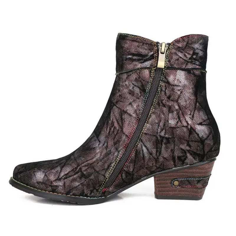 

YourSeason Ladies Pointed Toe Print Shoes Zip Casual Sewing 2022 Women Handmade Flower Vintage Platform Boots National Style