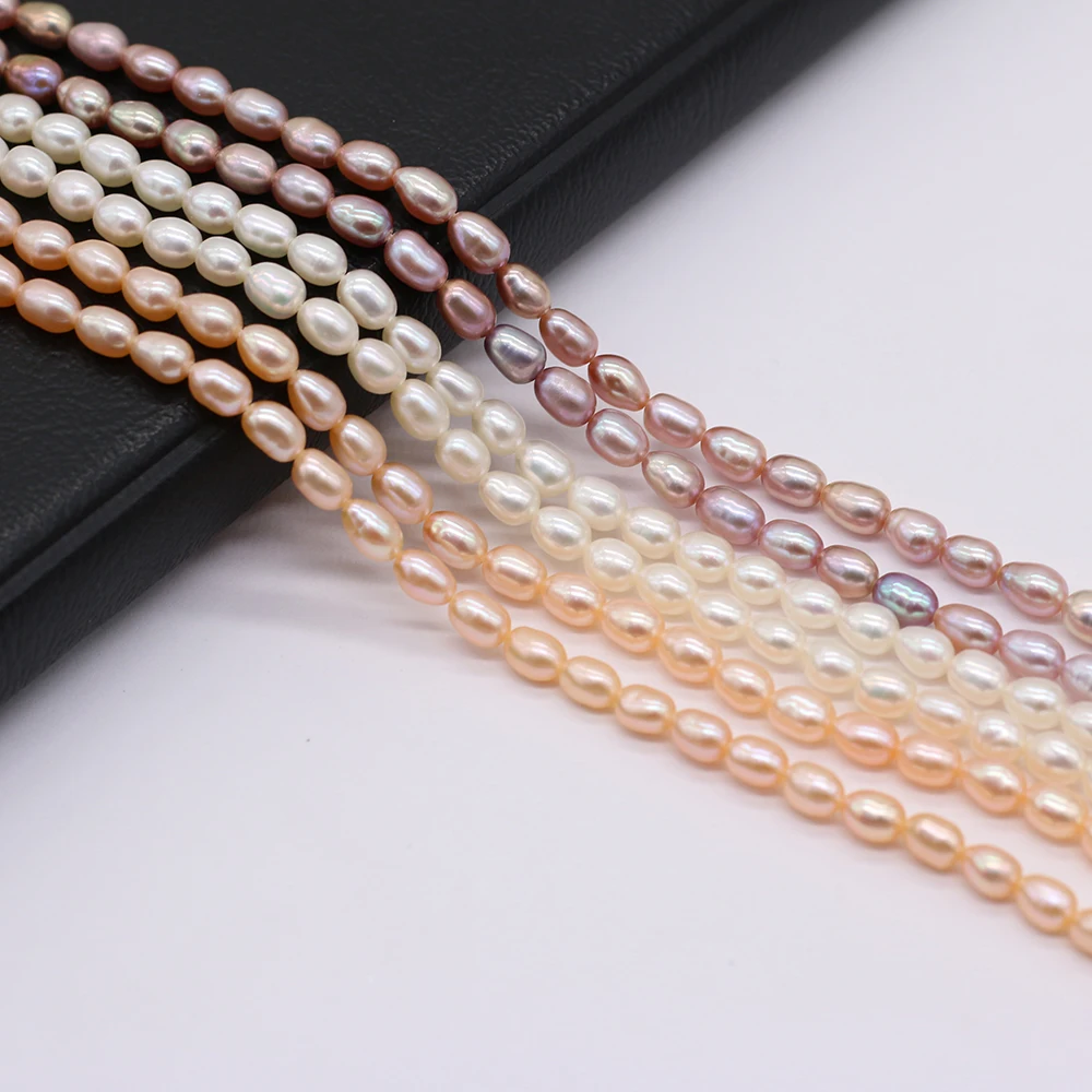 

36cm Fine 100% Natural Freshwater White Orange Purple Rice Pearl Beads For Women Jewelry Making Bracelet Necklace Size 3.5-4mm