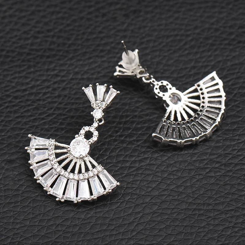 

Karopel Fashion Exquisite Fan Shaped AAA Cubic Zirconia Water Drop Sector Dangle Earrings for Women Silver Color CZ Jewelry