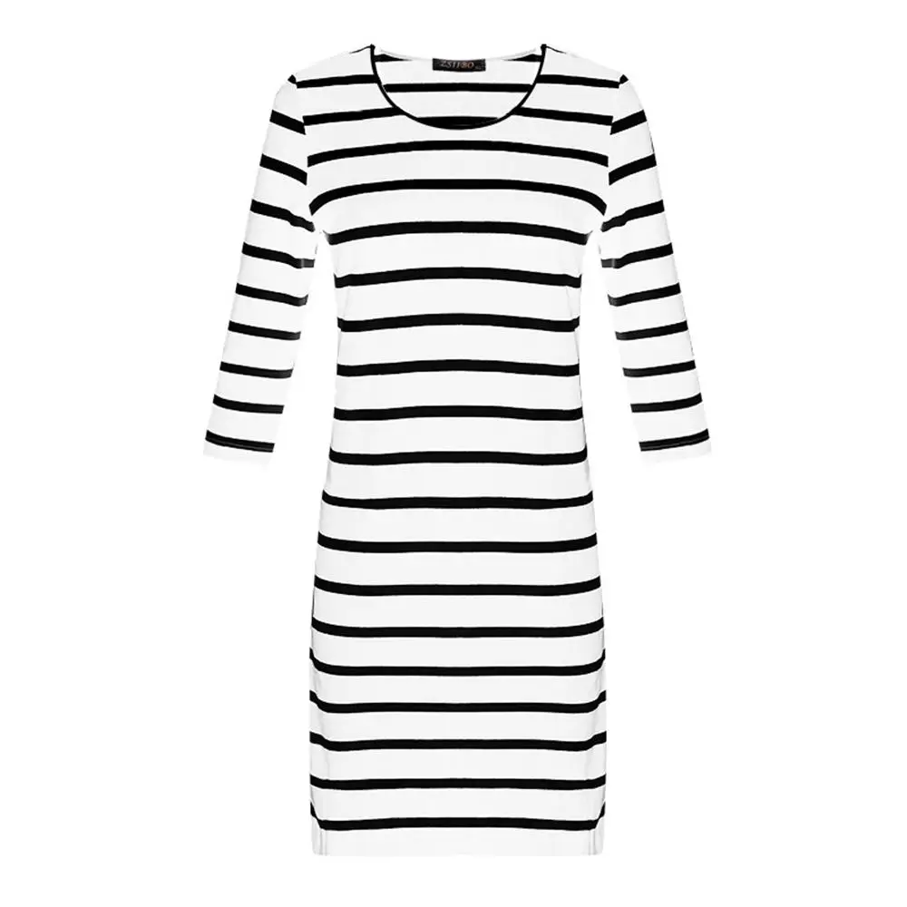 2019 женские платья с длинным рукавом в черно-белую полоску вырезом лодочкой