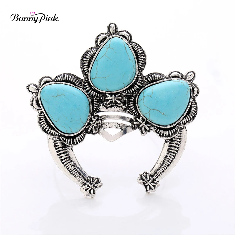 Banny Pink Chunky Turquoises Cluster Bangle Bracelet For Women Bohemia Stone Cuff Wristband large Alloy Wristlet Pulseras | Украшения и