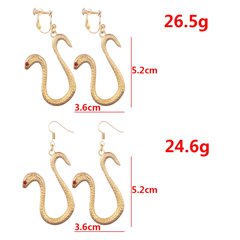 ONE PIECE Gold Earrings Clip Boa Hancock Snake Drop Earrings for Women Men Cosplay Jewelry images - 6