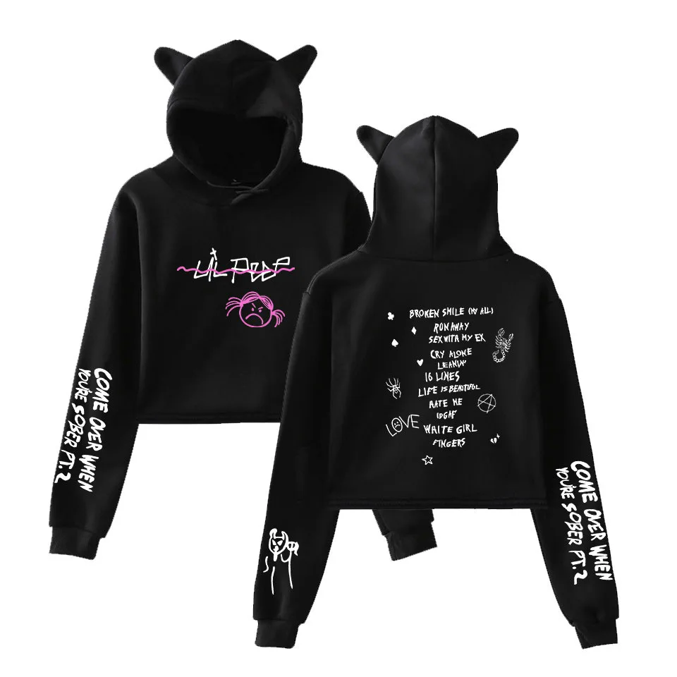 

Women's Clothing Hoodies Sweatshirts Girls Letter Print Spring and Autumn Fashion Cropped Female Cat Ear Hoodie Sweatshirts YW14